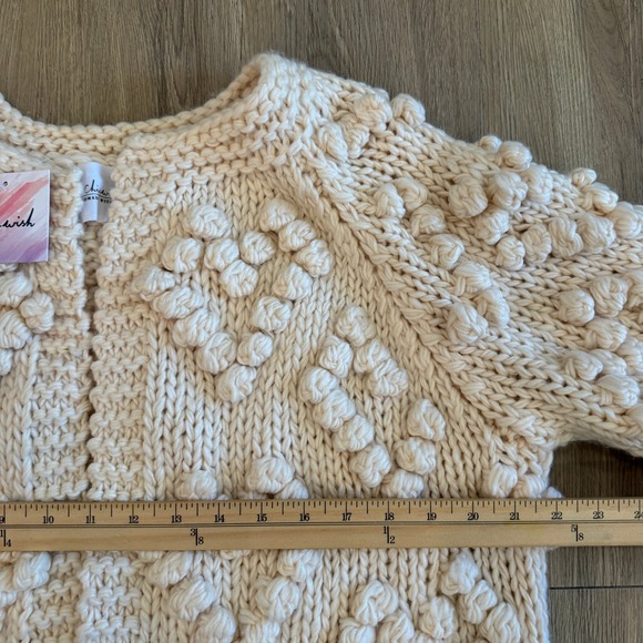 Chicwish Knit Your Love Cream Heart Bobble Knit Cardigan Cream One Size NWT - Picture 6 of 10